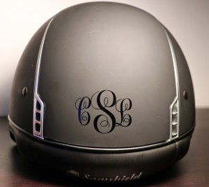Personally Preppy Riding Helmet Monogram on a Samshield Helmet